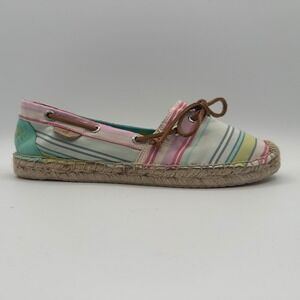 Sperry Katama Espadrille 8M Pink Lime Stripe Boat Shoe Slip On Loafer Spring